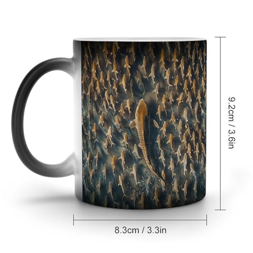 Big Fish And Small Fish Color Changing Mug Heat Changing Mug Ceramic Mug Heat Reactive Black Mug Tea Cup Message Appears As It Heats Birthday Holiday Gift for Family Friend