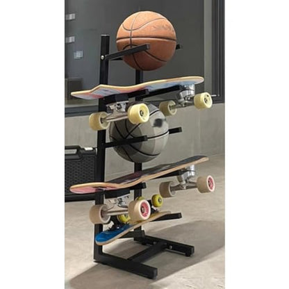 Rygcrud Floor Stand Skateboard Racks, Indoor Snowboard Storage for Skis/Longboard/Scooter, Commercial Display Rack Sports Mat Holder for Home, Garage, Gym(6 Tiers/H:102 CM) - size: 6 tiers/H:102 CM