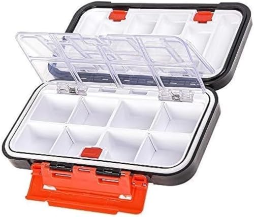 Fishing Tackle Storage Box, Double Sided Waterproof, 16 Compartments, Fishing Lure Box Storage Containers (Black) - color: Black