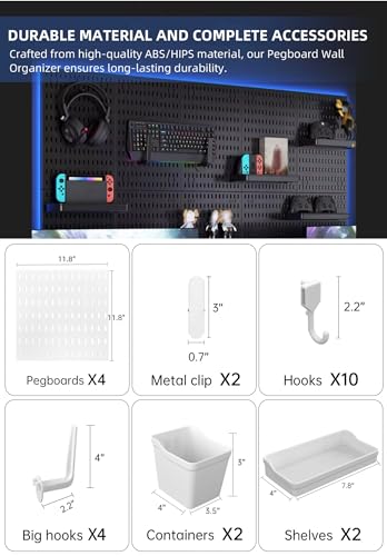 Pegboard Wall Organizer Kit, Modular Storage System, White - color: White
