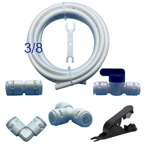 10ft 3/8" RO Water Line Kit: 3/8 Ro Tubing Quick Connect Fittings (3/8 Inch Water Line Ball Valve + Tee + Elbow + Straight) & Tube Cutter/Remover Tool for Water Purifiers & Refrigerator Systems