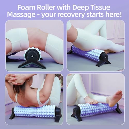 RUNWE Foam Roller with Stand - Bracket Foam Roller for Back Pain, 21 inch Trigger Point Deep Tissue Massage Roller, Medium Density Grid Bracket Foam Rollers, Leg Roller for Muscles Deep Tissue - color: Blue