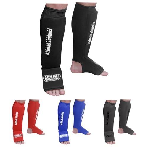 Combat Sports Elastic Cloth Shin & Instep Padded Guards - color: Black, size: Medium