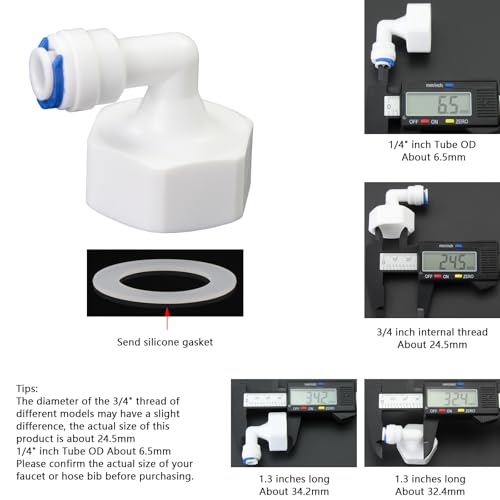 VistaraEonova 3/4"F to 1/4" Tube Elbow Push-Fit Adapter, 3 Pcs | Plastic dual connector for garden hoses, RO filter hoses, pre-purifiers & water purifiers.