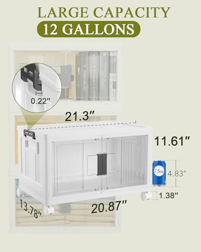 OlarHike 144QT Lockable Storage Bins with Lids - Folding Cabinet with Doors & Wheels, Collapsible Plastic Drawers for Dorm, Closets, Office, Game Day, College, Stackable Organizer, Gifts, 3 Pack