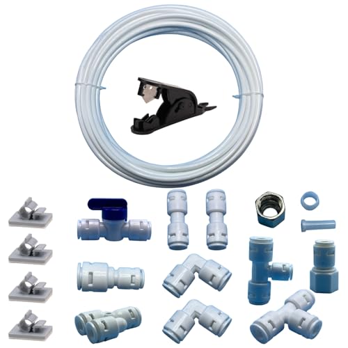 40FT Refrigerator Water Line Kit with 15 Push-to-Connect Fittings - 1/4" OD Food-Grade Tubing for Ice Maker, RO Systems & Faucets | Leak-Proof