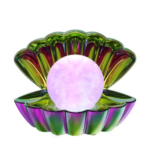 Shell Pearl Beach Themed Night Light, RGB 8 Colors Changing Mood Shell Pearl Lamps, Bedside LED Clamshell Portable Night Lights for Bar (Electroplating Colorful) - color: Electroplating Colorful