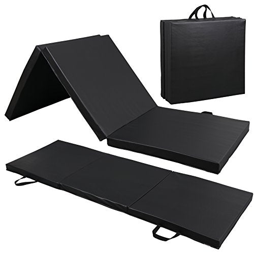 ZENY 2’’ Thick Tri-fold Folding Gym Exercise Mat Extra Thick Gymnastics Mat Tumbling Mat with Carrying Handles for Home Workout, Core Workouts, Stretching, MMA, Yoga - color: black