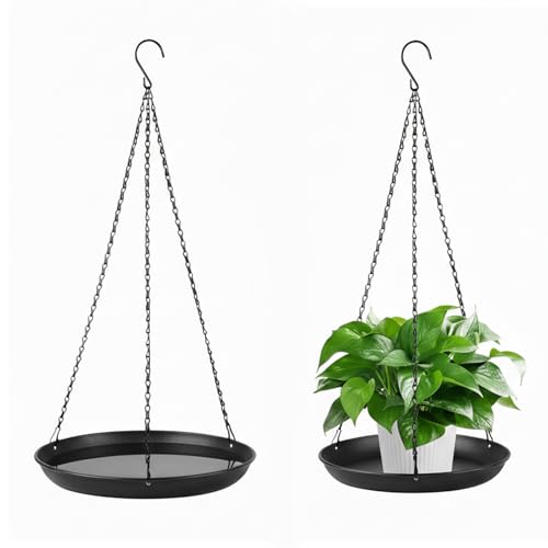 Plant Hanger Indoor Outdoor, 2-Pack Black Metal Hanging Plant Shelf & Window Planter Basket with 9.8/11.8 Inch Trays - Heavy Duty Plant (9.8in-2Pack, 2PACK) - size: 9.8in-2Pack