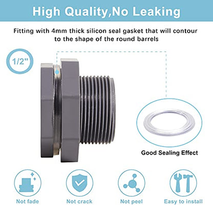 1/2 Inch PVC Bulkhead Water Tank Connector Adapter Fitting with Plugs Thru-Bulk Pipe Fitting for Rain Barrels, Aquariums, Ponds(Set of 1) - size: 1/2"-1pcs