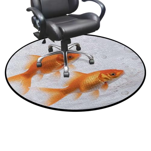 Aquarium Anti-Slip Chair Mat for Hardwood Floors, Golden Carp Multi-Purpose Office Desk Protector, Durable Floor Carpet,Protect The Floor from Scratches, Orange Gold White Diameter 59 in