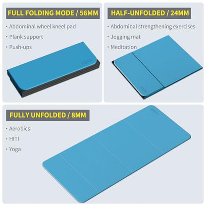 Foldable Yoga Mat Extra Large 74"×31.5" | Double-Sided Non-Slip,Extra Wide Foldable Design,8mm Extra Thick,Exercise Mat for Home, Studio and Travel Use - color: Blue+Black