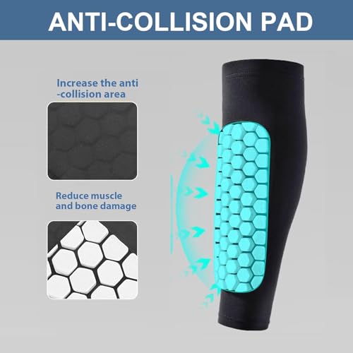 2 Pairs Soccer Shin Guards for Kids Youth Adult with Honeycomb Pads - color: Black+Blue, size: Large