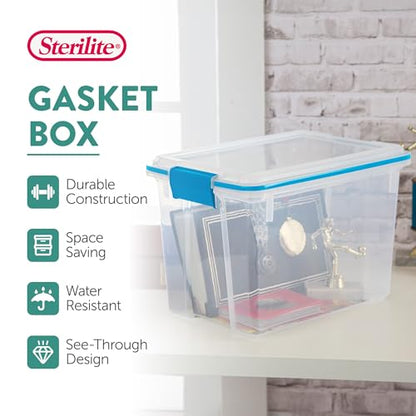 Sterilite 6-Pack Gasket Box, Clear Plastic Storage Bins with Latching Lids, 20 Qt - Large Stackable Tote Containers for Home, Closet, Bathroom, and Office Organization