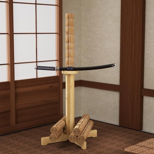 MR Wooden Kendo Tameshigiri Practice Cutting Stand, Heavy Duty Tameshigiri Sword Practicing Stand, 43” Nature Rubberwood Kendo Stick Katana Sword Test Cutting Wooden Dummy Holder, Matt NOT INCLUDED