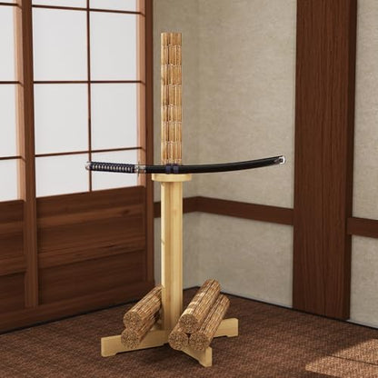 MR Wooden Kendo Tameshigiri Practice Cutting Stand, Heavy Duty Tameshigiri Sword Practicing Stand, 43” Nature Rubberwood Kendo Stick Katana Sword Test Cutting Wooden Dummy Holder, Matt NOT INCLUDED