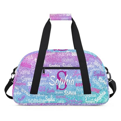 Custom Dance Sleepover Bag for Girls, Light Blue Purple Glitters Bling - color: Color 21
