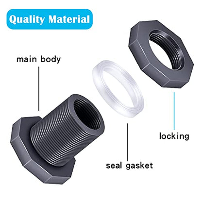 4PCS PVC Bulkhead Fitting 3/4 Inch,Water Tank Connector Adapter,Thru-Bulk Pipe Fitting for Rain Barrels, Aquariums,Water Tanks,Pools(Grey) H-007 - style: 4Pcs 3/4inch