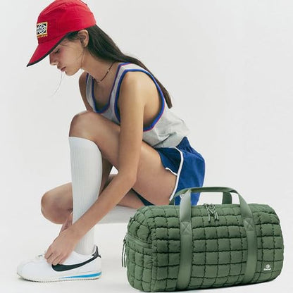 Quilted Gym Bag for Women,Duffle Bag for Travel with Wet Pocket,Carry on Weekender Bags for Women,Travel Bag with Shoe Compartment(Green) - color: Green