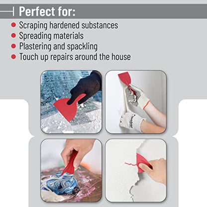 Bates 6 Pack Plastic Putty Knife Set - Paint Scraper, Spackle Tool, Spreader - color: Red, size: 1.5, 2, 3, 4, 5, 6 Inches, 6 Pack