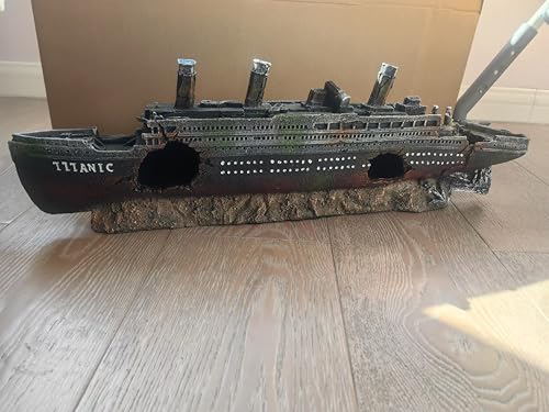 Titanic Aquarium Boat Shipwreck Sunken Pirate Ship Resin Fish Tank Decorations Aircraft Carrier for Betta Super Large XXL for 55-75 Gallon Tank - size: XX-Large