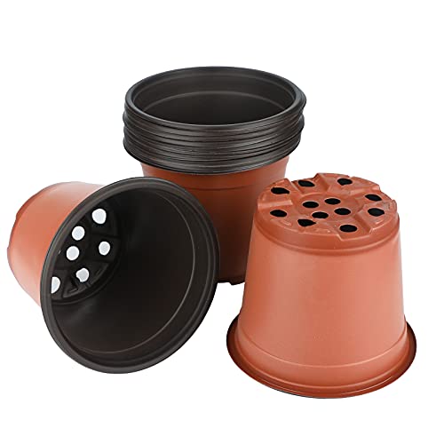 KINGLAKE 100 Pcs 6" Plastic Plants Nursery Pot/Pots Seedlings Flower Plant Container Seed Starting Pots - color: Red, size: 6 Inch