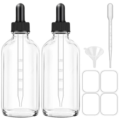 Dropper Bottles 4oz, 2 Pack Clear Tinctures Bottle with Dropper for Essential Oils with Funnel, Labels & Pipette, Glass Dropper Bottles for Aromatherapy(Unbreakable Plastic Eye Dropper) - color: Clear