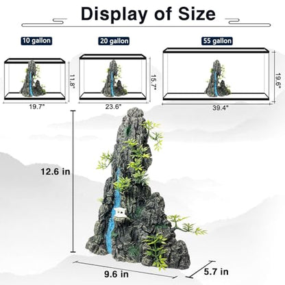 Aquarium Mountain View Stone Ornament - Aquarium Rock Decor for Fish Tank,Aquarium Decorations Extra Large and Tall Decoration for Fish Tank - 13 Inches High