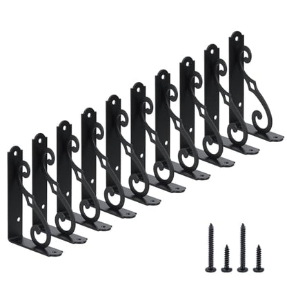 HOME MASTER HARDWARE 5" Decorative Shelf Brackets 10-Pack, Black L-Shaped Floating Shelves for Small Plants/Photo, Corner Mount Support with Screws