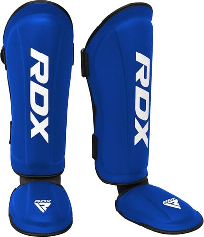 RDX Shin Guards Kickboxing Muay Thai, SATRA SMMAF Approved, Premium Maya Hide Leather, Leg Instep Protection Pads, MMA Martial Arts Kicking Sparring Training Gear, BJJ Karate Boxing Taekwondo, Black - color: Blue, size: X-Large