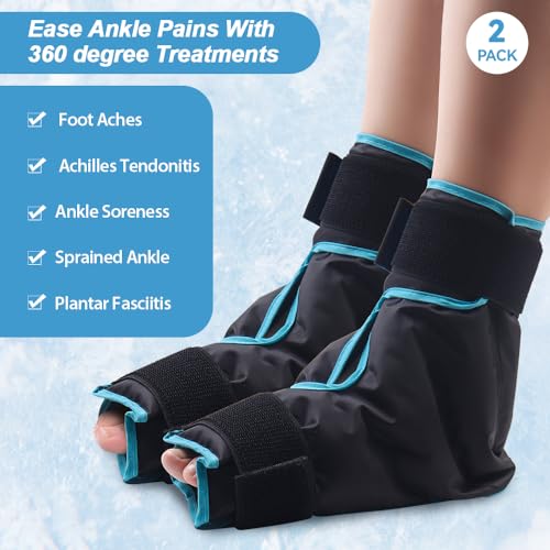 NEWGO Foot Ice Pack Wrap for Plantar Fasciitis, 2 Pack, Black | 360° Full Coverage Gel Ice Boot, Reusable For Heel & Ankle Pain, Swelling, Achilles Tendonitis, Sprains - color: Black-2 Pack