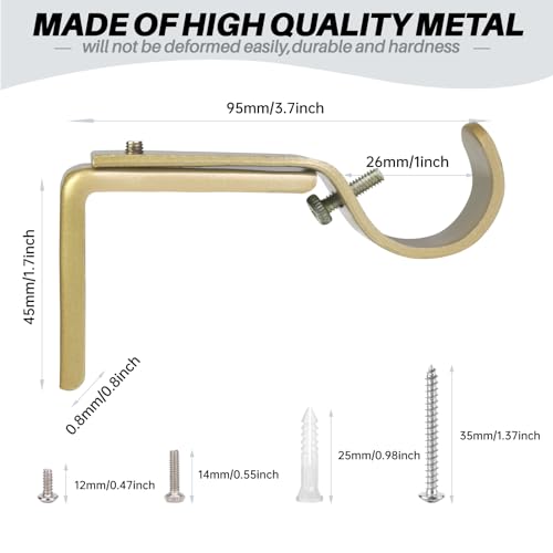 Curtain Rod Bracket Heavy Duty Adjustable Window Hardware Rod Holders Hanger for 1 inch Rods, Set of 3 (Gold-Adjustable) - color: Gold-Adjustable