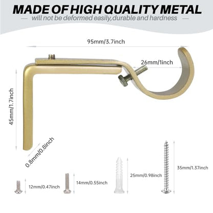 Curtain Rod Bracket Heavy Duty Adjustable Window Hardware Rod Holders Hanger for 1 inch Rods, Set of 3 (Gold-Adjustable) - color: Gold-Adjustable