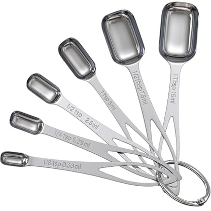 6PCS Narrow Measuring Spoons Set, Stainless Steel Measuring Spoon Fits in Spice Jars, Metal Teaspoon Measuring Spoons, Rectangular Tablespoon, Long Measuring Spoons for Dry & Liquid Ingredients