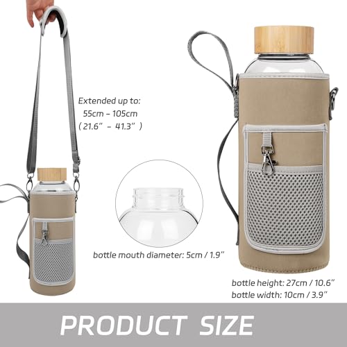 48 oz Sports Borosilicate Glass Water Bottle with Bamboo Lid with Neoprene Sleeve - color: Gold-x