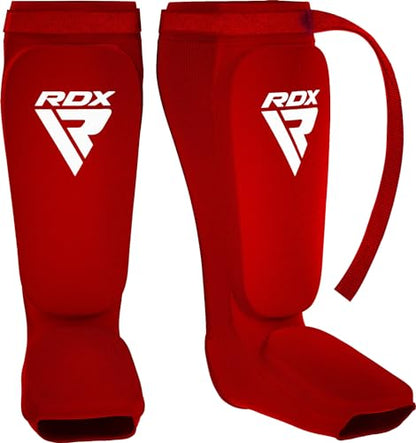 RDX Shin Guards Kickboxing Muay Thai, SATRA Approved, MMA Leg Instep Protection Pads, Sparring Training Martial Arts Boxing, Elasticated Padded Protector, Karate BJJ Taekwondo Gear, Men Women - color: Red White, size: Medium