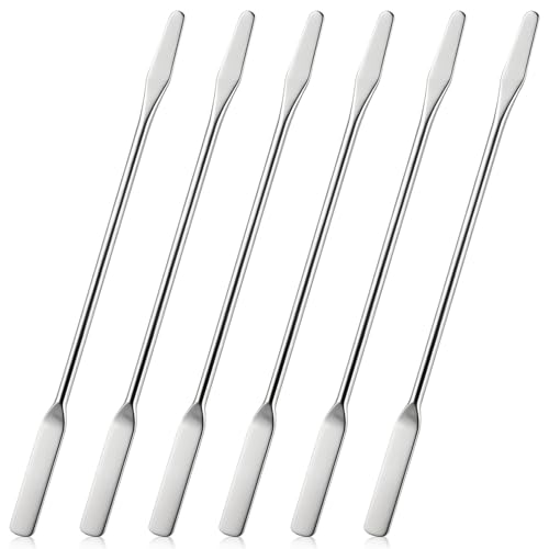 6PCS Lab Spatula Stainless Steel Small Metal Spatula Double Ended Micro Spatula Square/Round End Spatula Makeup Spatula Tool for Mixing Cosmetics (6 Pcs)