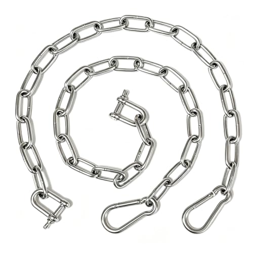 2Pcs 5MMx19.6 in Stainless Steel Chain,Heavy Duty Adjustable Coil Chain Set - color: 19.6 IN, size: 5MM