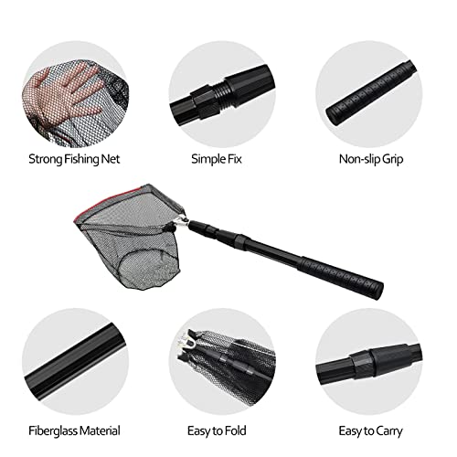 SAN LIKE Fishing Net Fish Landing Net Collapsible Fish Net with Anti-Slip Telescoping Rubber Pole Handle for Kids Adults in Saltwater Freshwater Multi-Size Extending to 37/42/43/51/69/71/89/98inch - color: Aluminum pole,length 31" to 51"