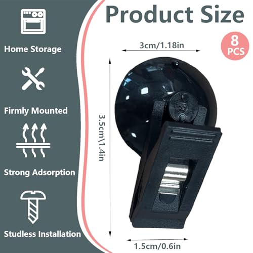 8Pcs Suction Cup Clips, Shower Curtain Clips Windproof Splash Guard, Strong Suction Cups Hooks for Glass Window Fish Tank Aquarium Plant Holder Advertising Home Office (Black)