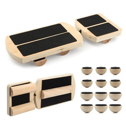 Adjustable Ankle Balance Board, Non-Slip Wooden Wobble Trainer, 300lb | 8°/24°/30° tilt options, rods + 12 hemispheres included, PEVA non-slip top, compact 7.3x4.2in, ankle/core training