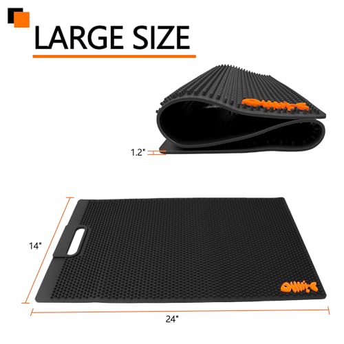 NonSlip Fish Fillet Mat for Filleting, Cutting, Cleaning - Heavy Duty Rollable Cutting Board - No Need Fish Grippers - Large Size (14 * 24", Black) - color: Black, size: 24"L x 14"W
