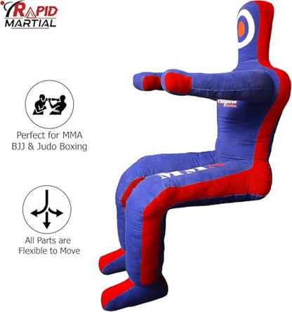 Brazilian Grappling Wrestling Dummy Made from Durable Polyester Fabrics Dummy- UNFILLED 5 Feet- Sitting (Blue-Red)