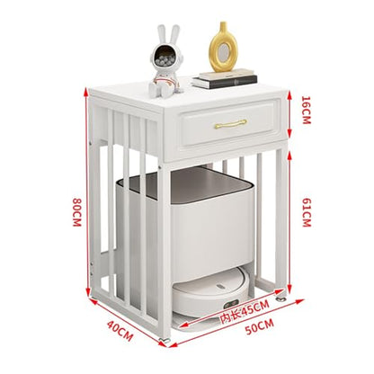 Living Room Sweeper Shelf Organizer Storage Cabinet Movable Fish Tank Rack with Wheels(White Frame+Black)