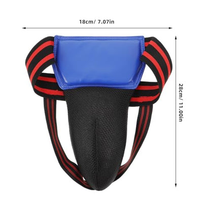 Kids Blue Groin Protector for Boxing and Martial Arts, PU Leather