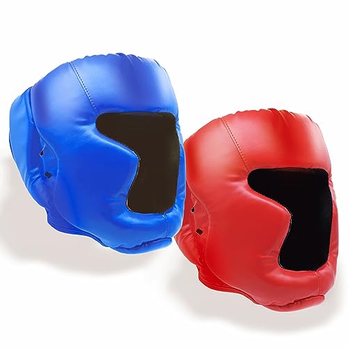 2 Pack Boxing Headgear for Men and Women, Adjustable Sparring Head Guards | Padded Adjustable Head Guards for Boxing, MMA, Kickboxing, Muay Thai and Taekwondo Sparring, Training and Protection. - color: Blue,Red