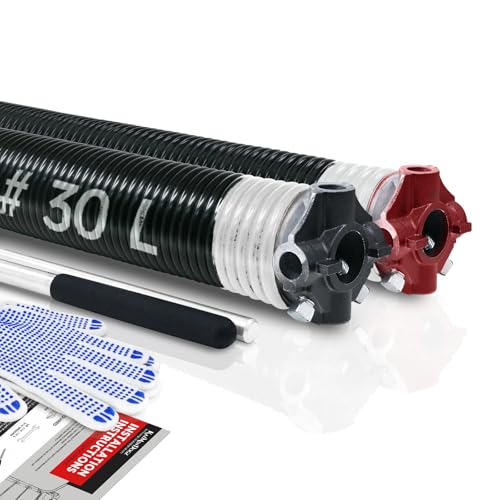 Pair of 2" Garage Door Torsion Springs Set with Non-Slip Winding Bar & Gloves,High Precision Electrophoresis Black Coated, for Replacement & Installation, MIN 16,000 Cycles (0.218x2''x30'')