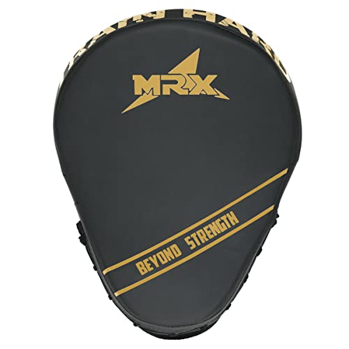 Punching Mitts MMA Muay Thai Boxing Pads, Gel Tech Leather Curved Focus Mitts, Training Hand Pads Sparring Martial Arts Karate Dojo Target Strike Shield - color: Black/Golden