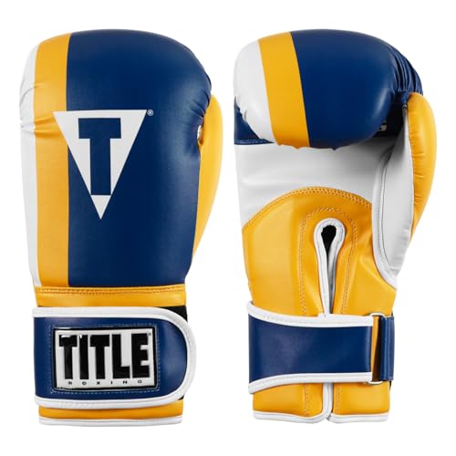 Title Boxing World Bag Boxing Gloves - color: Blue/Yellow/White, size: 14 oz