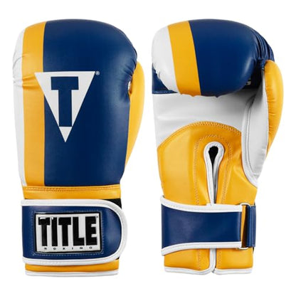 Title Boxing World Bag Boxing Gloves - color: Blue/Yellow/White, size: 14 oz